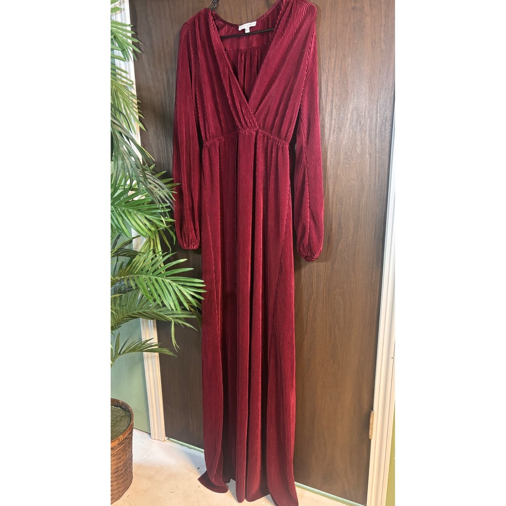 Baltic Born Burgundy Pleated Velvet Maxi Dress Size Large